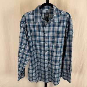 Jos. A. Bank Traveler Mens Large Blue Plaid Cotton Button Down Shirt Traditional